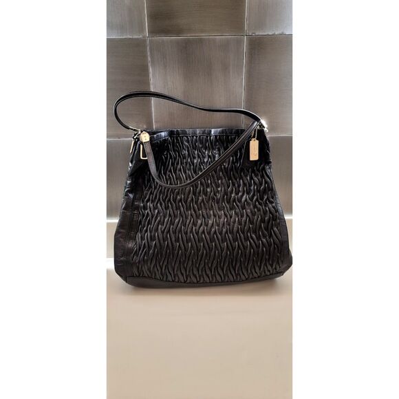 Coach Back Maddison Textured Leather Shoulder Bag Hobo Style Lattice Leather Bag - Picture 2 of 13